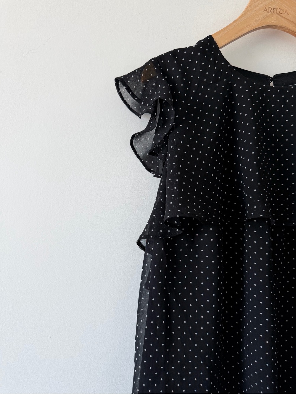 Who What Wear Black White Polka Dot Tiered Chiffon Midi Dress Ruffle Sleeve S - Picture 4 of 10